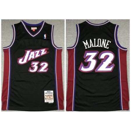 Men's Utah Jazz #32 Karl Malone Black 1998-99 Throwback Stitched Jersey