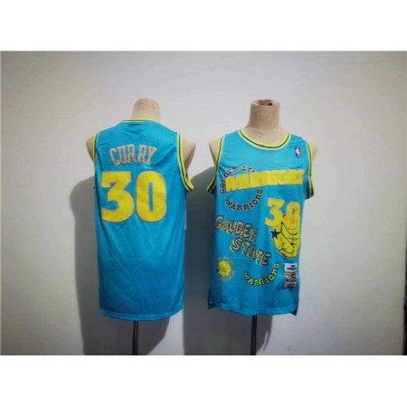 Men's Golden State Warriors #30 Stephen Curry Blue Throwback Stitched Jersey