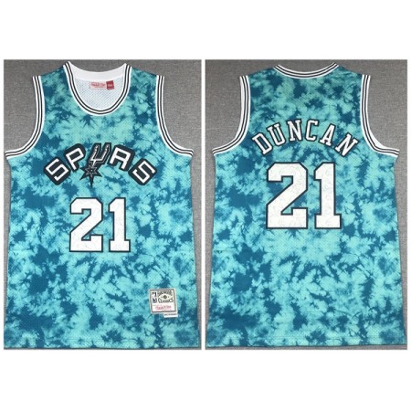 Men's San Antonio Spurs #21 Tim Duncan Blue Mitchell & Ness Throwback Stitched Jersey