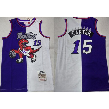 Men's Toronto Raptors #15 Vince Carter Purple/White Splite Throwback Stitched Jersey