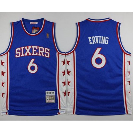Mitchell and Ness 76ers #6 Julius Erving Stitched Blue Throwback NBA Jersey