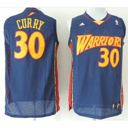 Warriors #30 Stephen Curry Navy Blue Throwback Stitched NBA Jersey