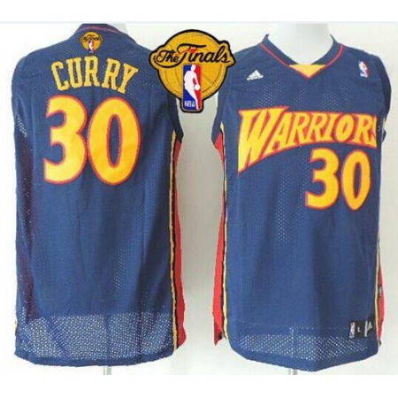 Warriors #30 Stephen Curry Navy Blue Throwback The Finals Patch Stitched NBA Jersey