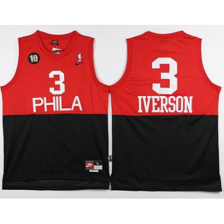 76ers #3 Allen Iverson Black/Red Nike Throwback Stitched NBA Jersey