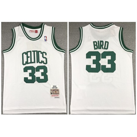 Men's Boston Celtics #33 Larry Bird 1985-86 White Throwback Stitched Jersey