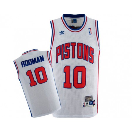 Men's Detroit Pistons #10 Dennis Rodman White Mitchell & Ness Throwback Stitched Jersey
