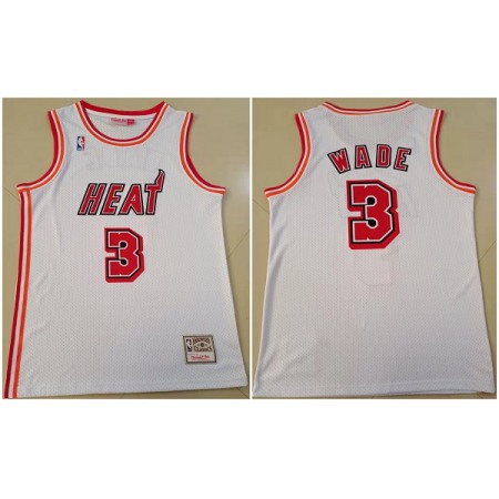 Men's Miami Heat #3 Dwyane Wade White Throwback Stitched Basketball Jersey