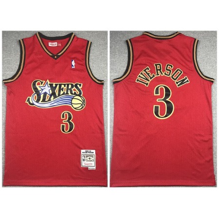 Men's Philadelphia 76ers #3 Allen Iverson Red Throwback Stitched Jersey