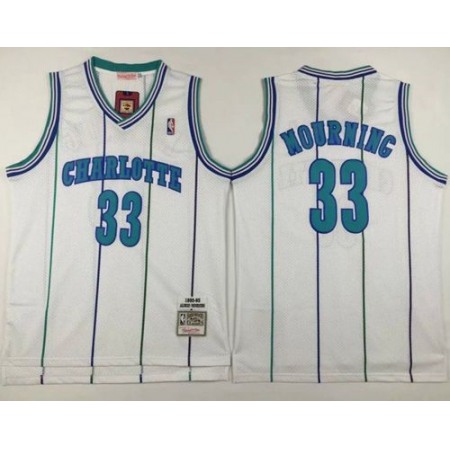 Mitchell And Ness Hornets #33 Alonzo Mourning White Throwback Stitched NBA Jersey