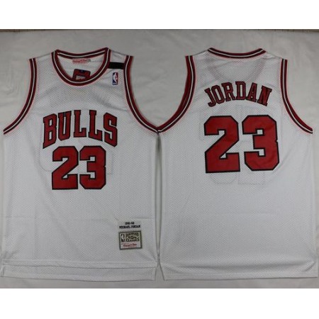 Mitchell and Ness Bulls #23 Michael Jordan Stitched White Throwback NBA Jersey