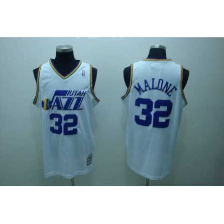 Mitchell and Ness Jazz #32 Karl Malone Stitched White Throwback NBA Jersey