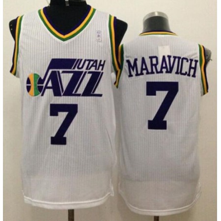 Jazz #7 Pete Maravich White Throwback Stitched NBA Jersey