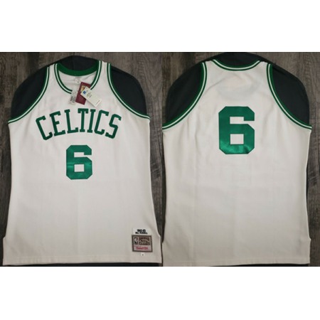 Men's Boston Celtics #6 Bill Russell 1962-63 White Throwback Stitched Jersey