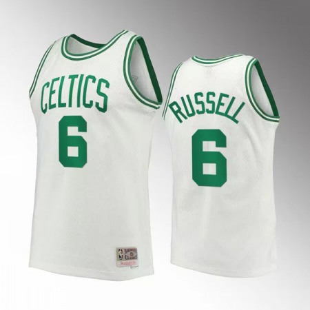 Men's Boston Celtics #6 Bill Russell White Throwback Stitched Jersey