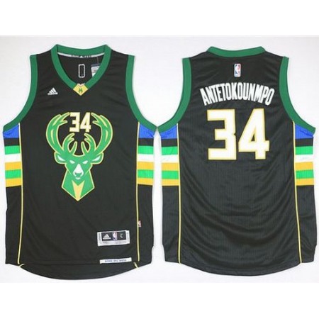 Bucks #34 Giannis Antetokounmpo Black Alternate Stitched NBA Jersey