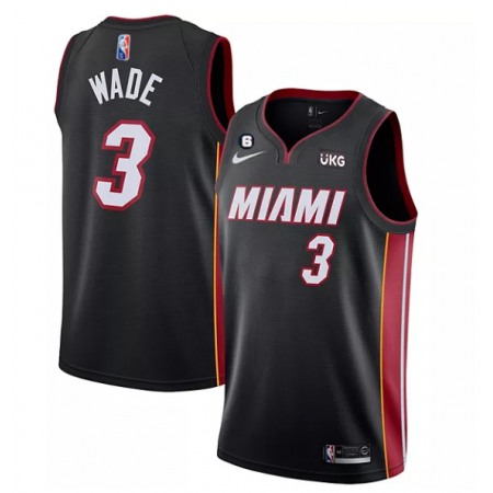 Men's Miami Heat #3 Dwyane Wade Black With NO.6 Patch Stitched Jersey