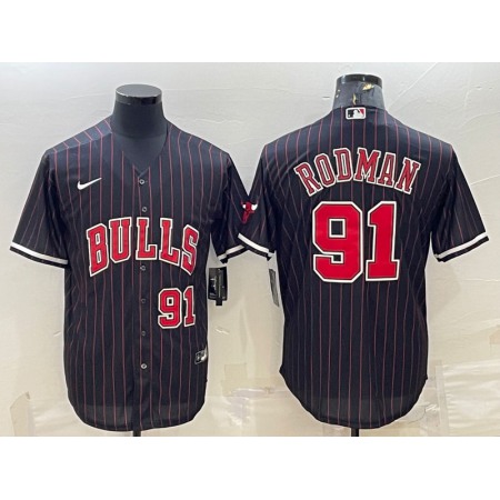 Men's Chicago Bulls #91 Dennis Rodman Black Cool Base Stitched Baseball Jersey