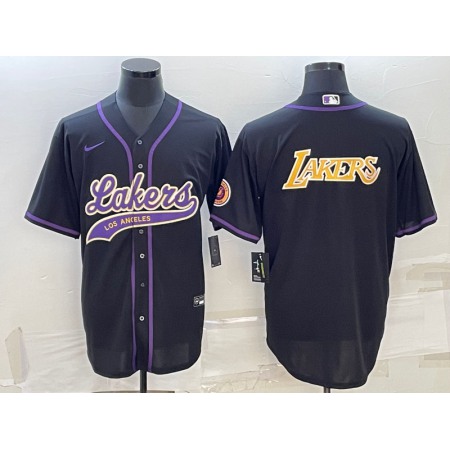 Men's Los Angeles Lakers Black Big Logo Cool Base Stitched Baseball Jersey