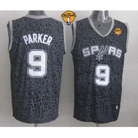 Spurs #9 Tony Parker Black Crazy Light Finals Patch Stitched NBA Jersey