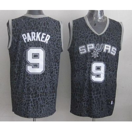 Spurs #9 Tony Parker Black Crazy Light Stitched NBA Jersey