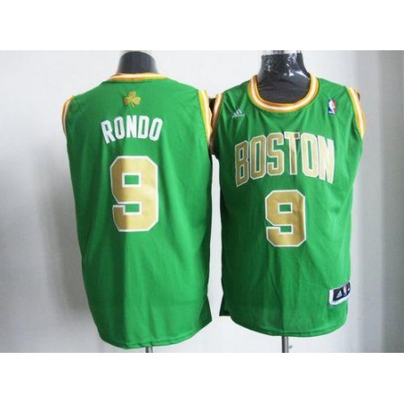 Celtics #9 Rajon Rondo Green(Gold NO.) Revolution 30 Stitched NBA Jersey