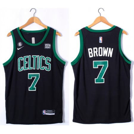 Men's Boston Celtics #7 Jaylen Brown Black No.6 Patch Stitched Basketball Jersey