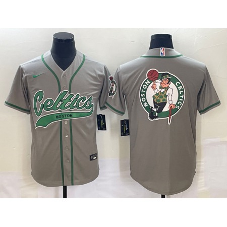 Men's Boston Celtics Gray Team Big Logo With Patch Stitched Baseball Jersey