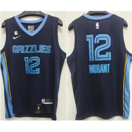 Men's Memphis Grizzlies #12 Ja Morant Navy With NO.6 Patch Stitched Jersey