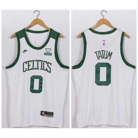 Men's Boston Celtics #0 Jayson Tatum White Vistaprint Patch Stitched Jersey