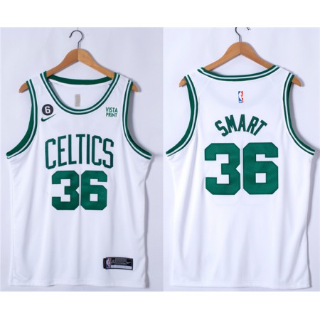 Men's Boston Celtics #36 Marcus Smart White No.6 Patch Stitched Basketball Jersey