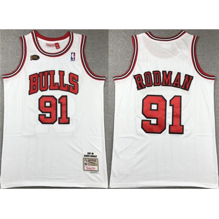 Men's Chicago Bulls #91 Dennis Rodman White 1997-98 Stitched Basketball Jersey