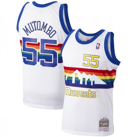 Men's Denver Nuggets #55 Dikembe Mutombo 1991-92 White Mitchell & Ness Stitched Jersey