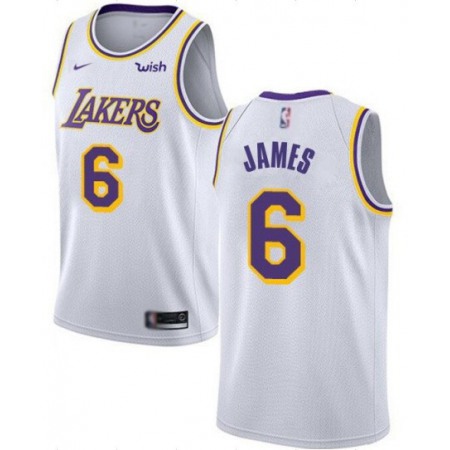 Men's Los Angeles Lakers #6 LeBron James White Stitched NBA Jersey