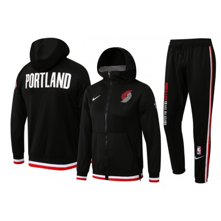 Men's Portland Trail Blazers 75th Anniversary Black Performance Showtime Full-Zip Hoodie Jacket And Pants Suit