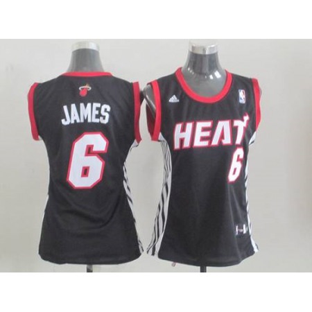 Heat #6 LeBron James Black Women's Road Stitched NBA Jersey