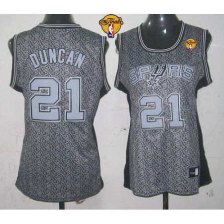 Spurs #21 Tim Duncan Grey With Finals Patch Women's Static Fashion Stitched NBA Jersey