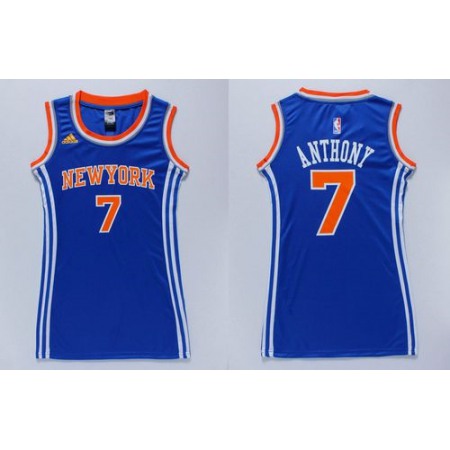 Knicks #7 Carmelo Anthony Blue Women's Dress Stitched NBA Jersey