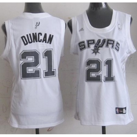 Spurs #21 Tim Duncan White Women's Fashion Stitched NBA Jersey