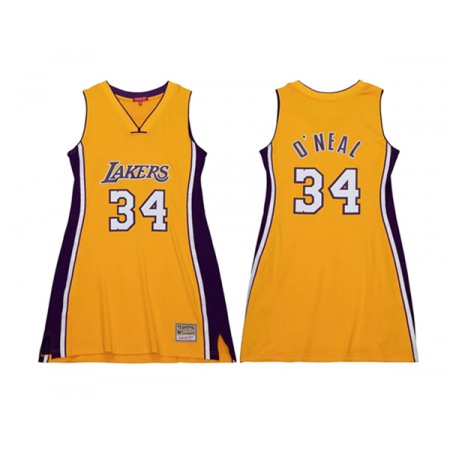 Women's Los Angeles Lakers #34 Shaquille O'Neal 1999 Gold Stitched Basketball Jersey(Run Small)