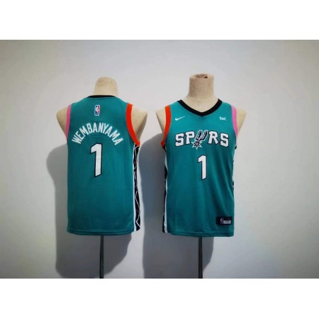 Youth San Antonio Spurs #1 Victor Wembanyama Teal City Edition Stitched Jersey