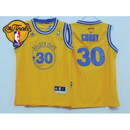 Warriors #30 Stephen Curry Gold Throwback The Finals Patch Stitched Youth NBA Jersey