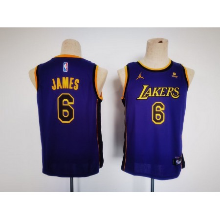 Youth Los Angeles Lakers #6 LeBron James Purple Stitched Basketball Jersey