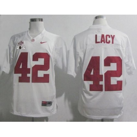 Crimson Tide #42 Eddie Lacy White SEC & 2016 College Football Playoff National Championship Patch Stitched NCAA Jersey