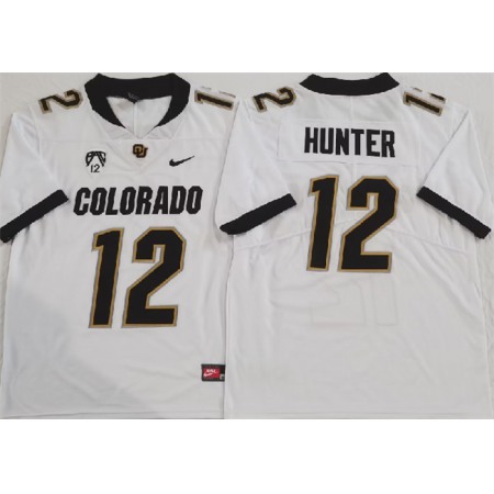 Men's Colorado Buffaloes #12 Travis Hunter White 2023 With PAC-12 Patch Stitched Football Jersey