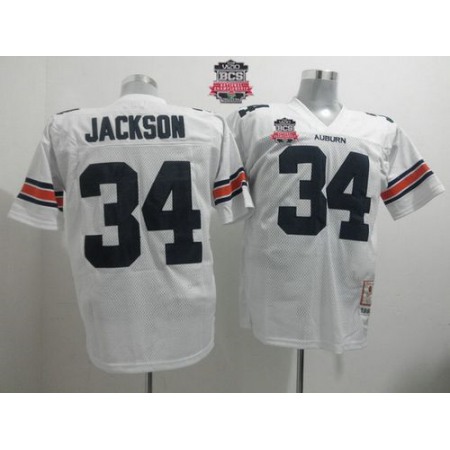 Tigers #34 Bo Jackson White Throwback 2014 BCS Bowl Patch Stitched NCAA Jersey
