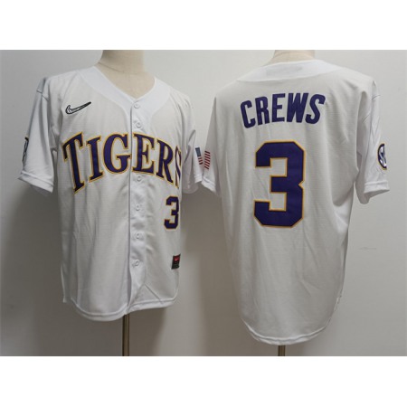 Men's LSU Tigers #3 ylan Crews White Stitched Baseball Jersey