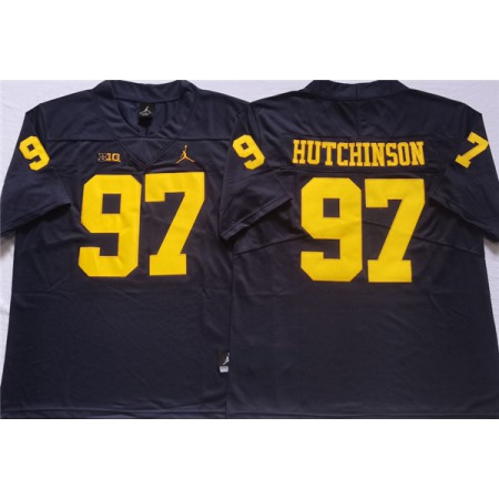 Men's Michigan Wolverines #97 HUTCHINSON Blue Stitched Jersey