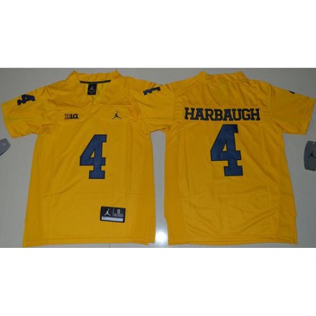 Wolverines #4 Jim Harbaugh Gold Jordan Brand Stitched Youth NCAA Jersey