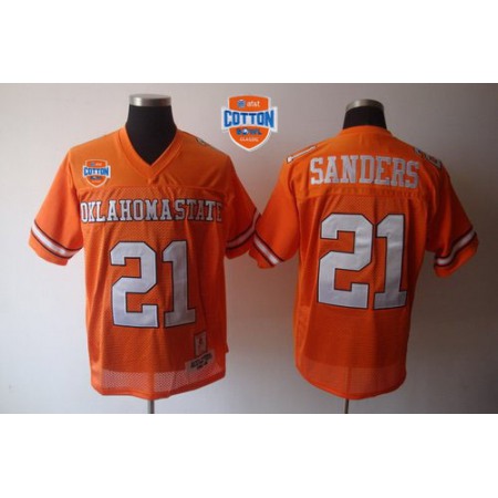 Cowboys #21 Barry Sanders Orange Throwback 2014 Cotton Bowl Patch Stitched NCAA Jersey