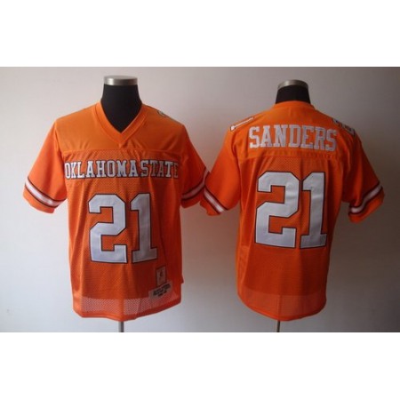 Cowboys #21 Barry Sanders Orange Throwback Stitched NCAA Jersey